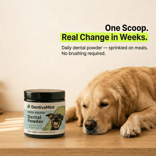 Cleaner teeth. Fresher breath. One scoop on their food.